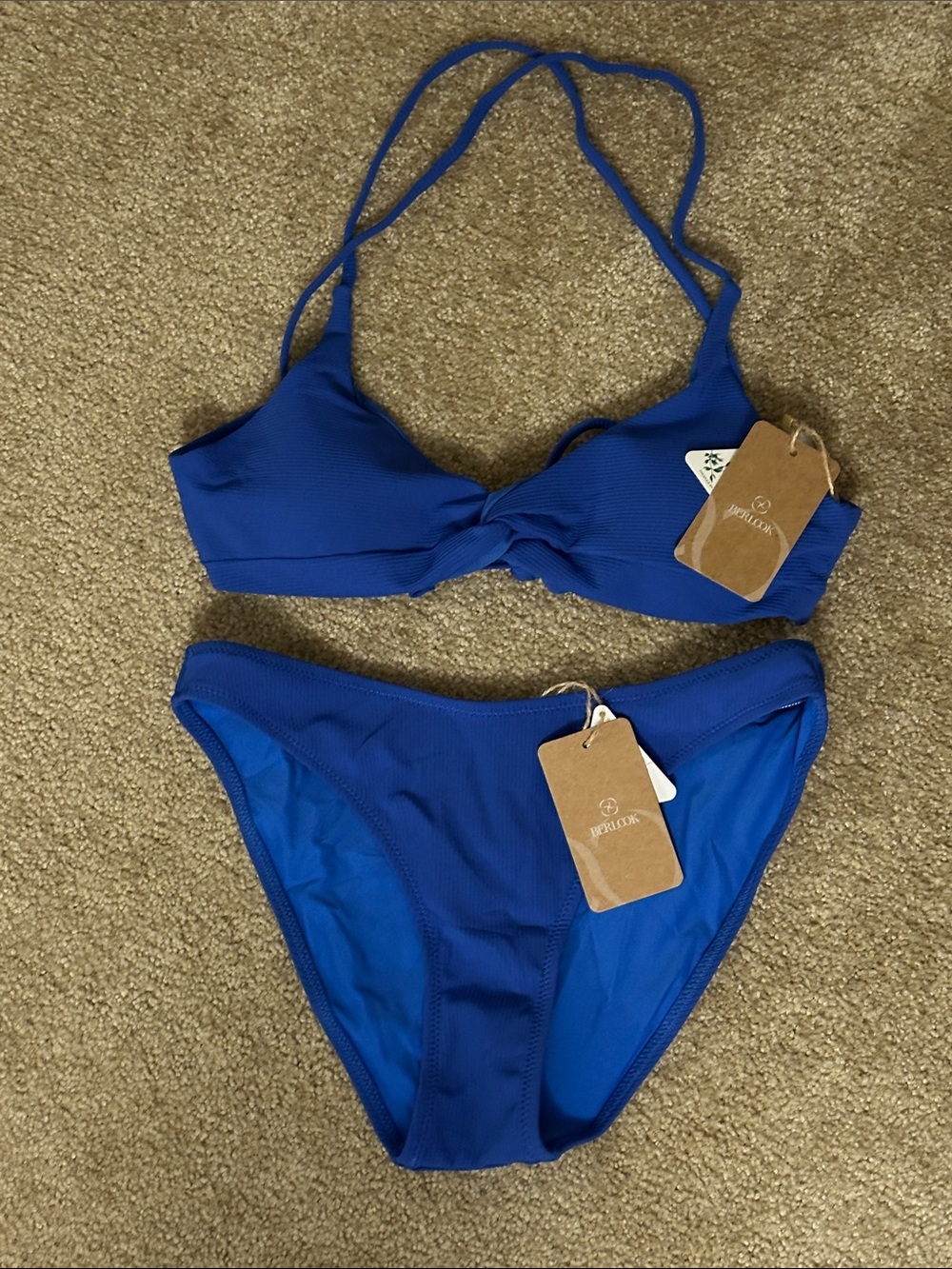 Berlook Blue Two-Piece Bikini Set with Twist Front Top